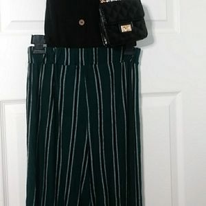 Green striped palazzo pants